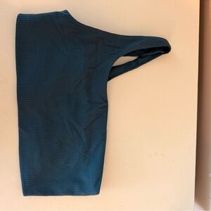 Chic Teal Ribbed One-Shoulder Top